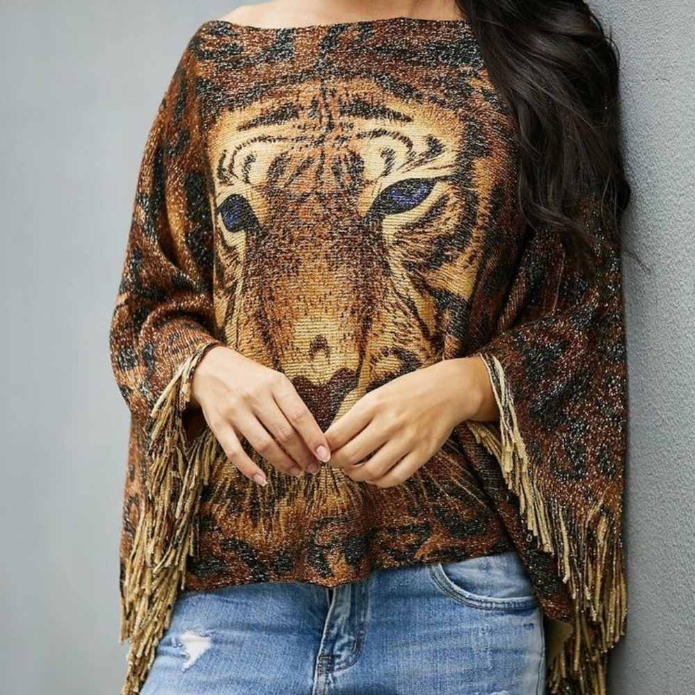 Tiger Fringe Poncho